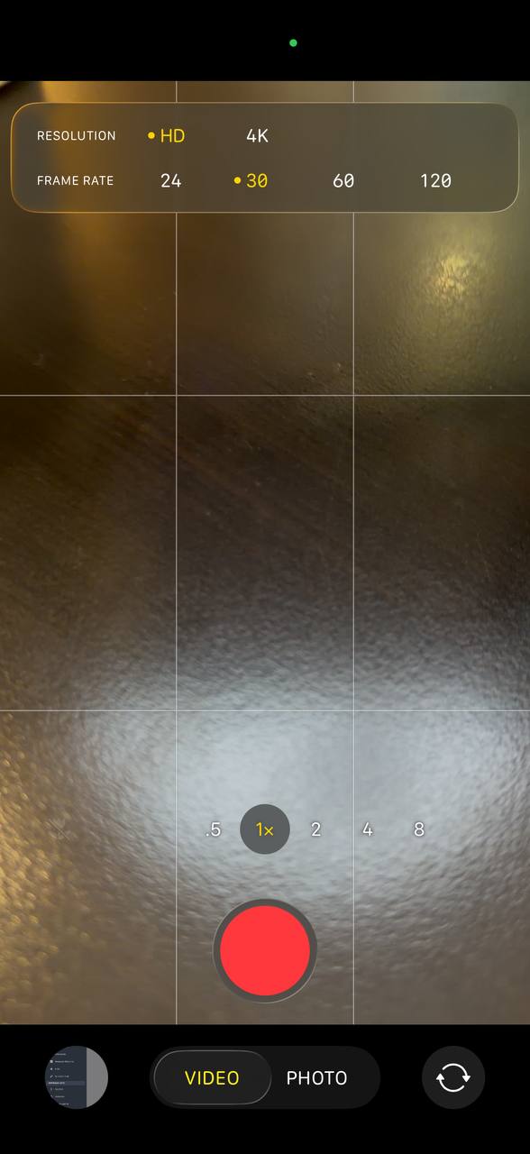 Brad’s iPhone Camera in Standard Video mode with HD and 30 frames per second selected